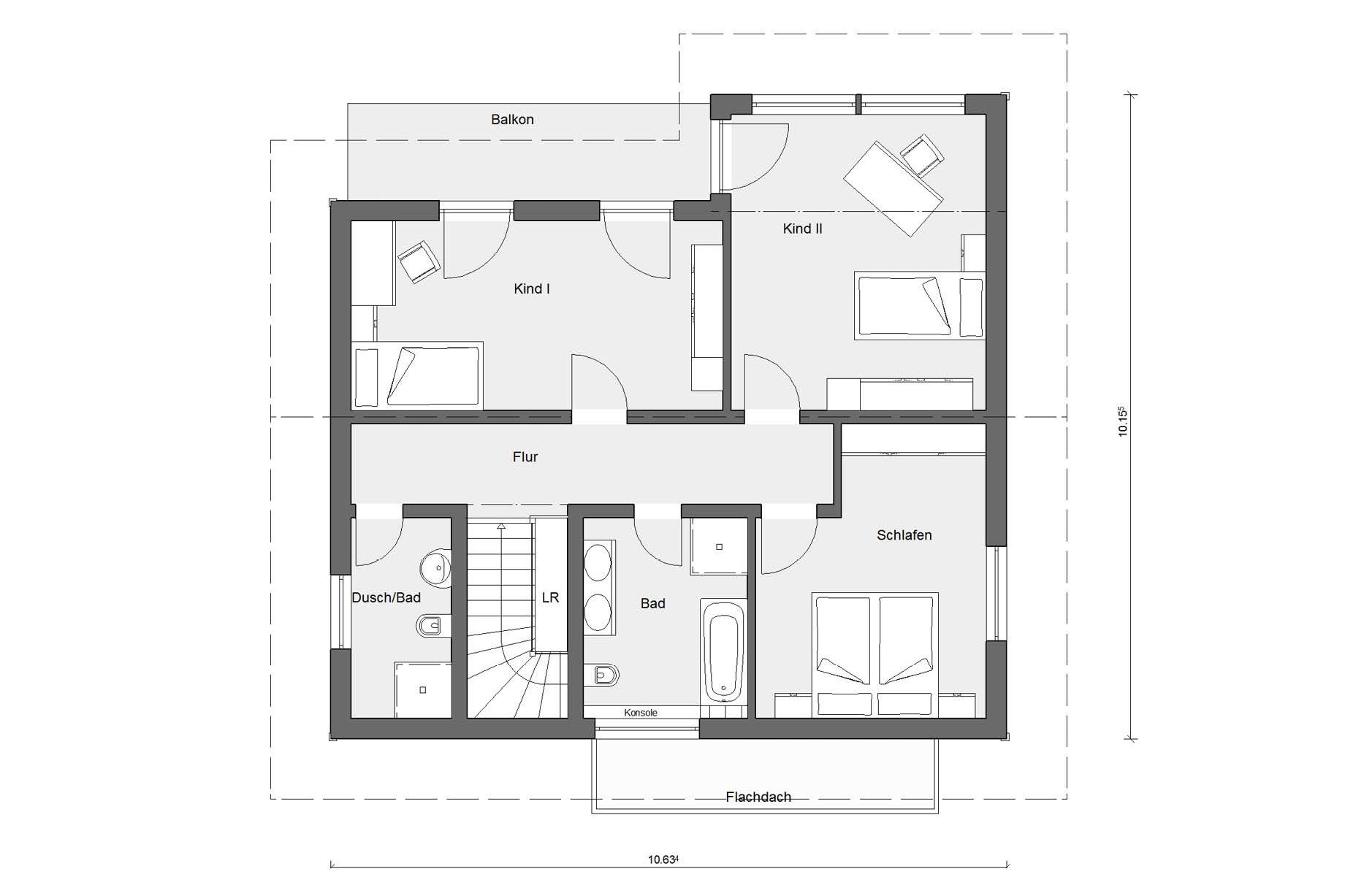 Dachgeschoss Grundriss Fertighaus mit Holzfassade E 20-159.1