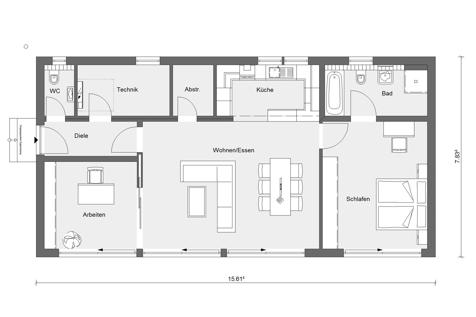 Grundriss Erdgeschoss E 10-102.5 Bungalow mit Flachdach