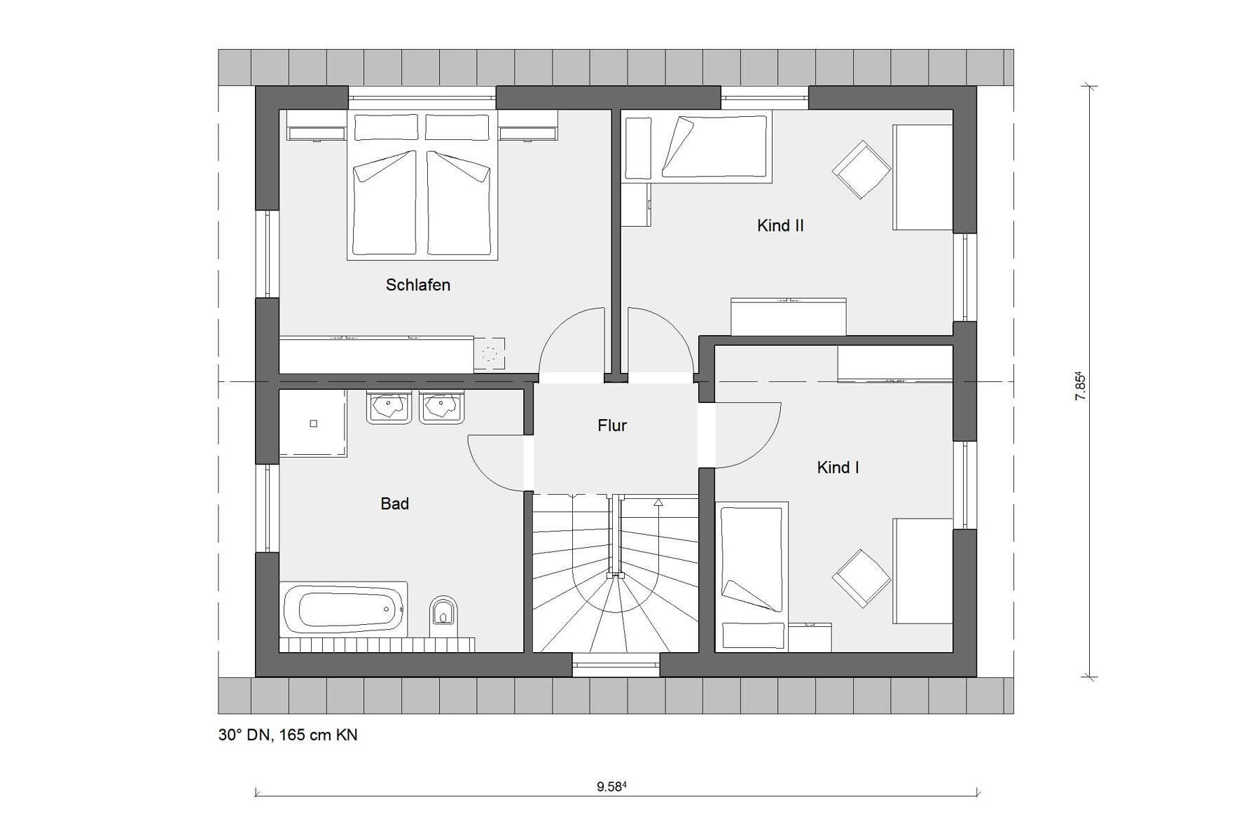Dachgeschoss Grundriss E 15-123.5 kompaktes Einfamilienhaus