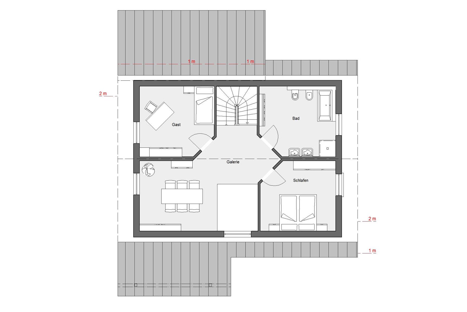 [Translate to Français:] Grundriss Dachgeschoss  E 15-155.3 Kreatives Fertighaus 