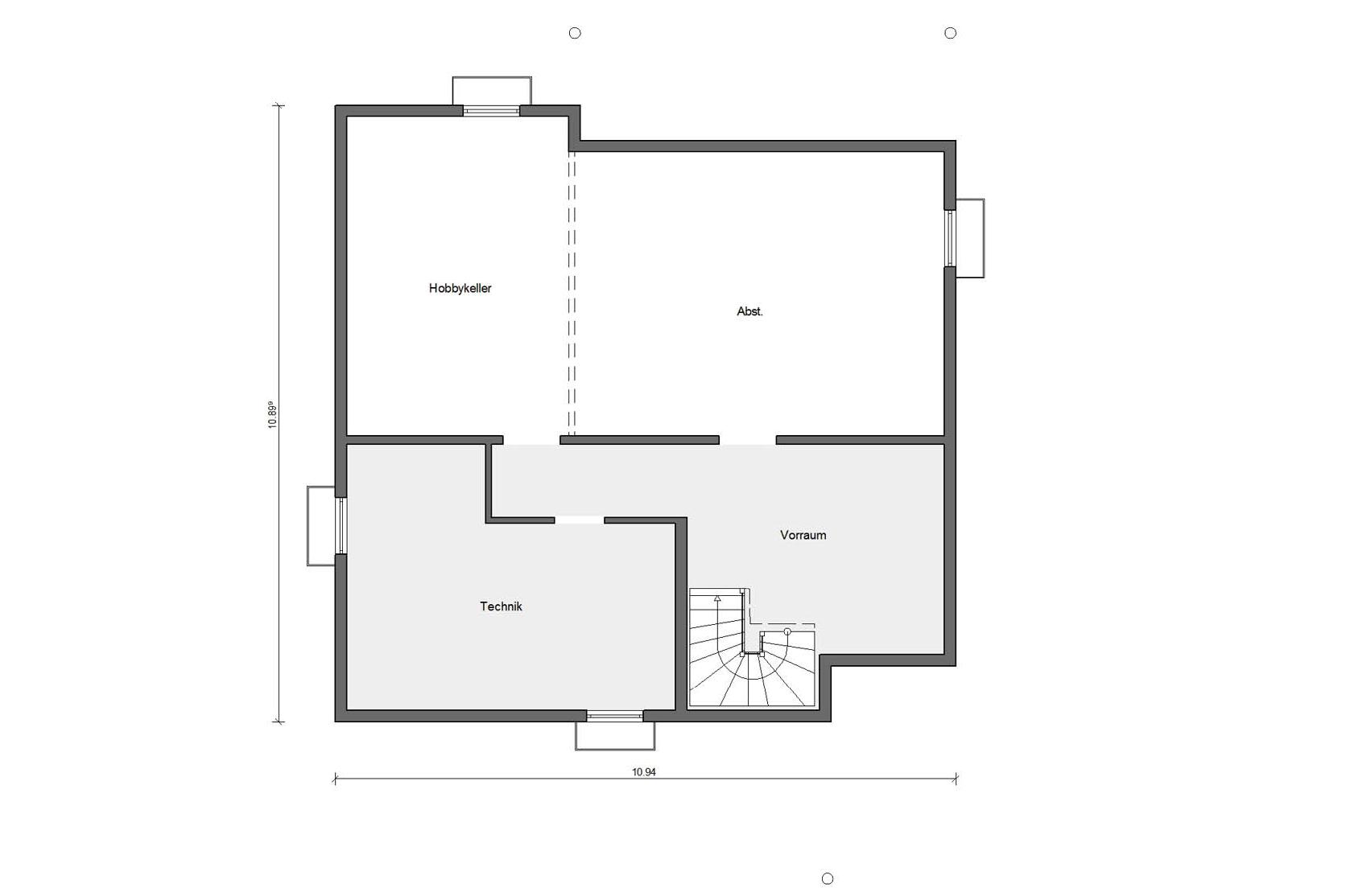 [Translate to Français:] Grundriss Kellergeschoss E 15-205.1 Haus mit Wintergarten