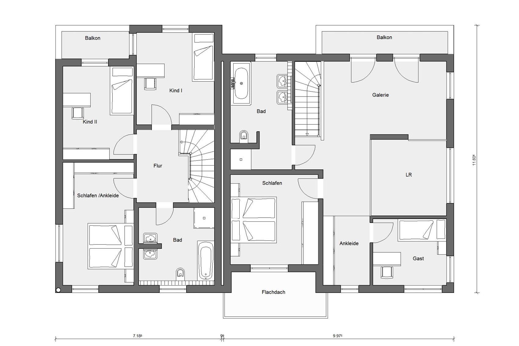 Pianta soffitta D 20-130.1/ D 20-149.1  Moderna casa doppia contetto ad una falda 