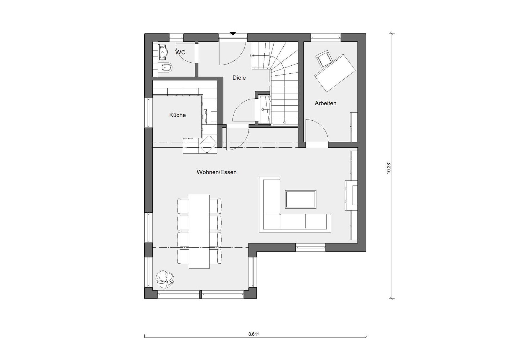 Plan d'étage rez-de-chaussée E 15-125.3 Maison avec grandes baies vitrées