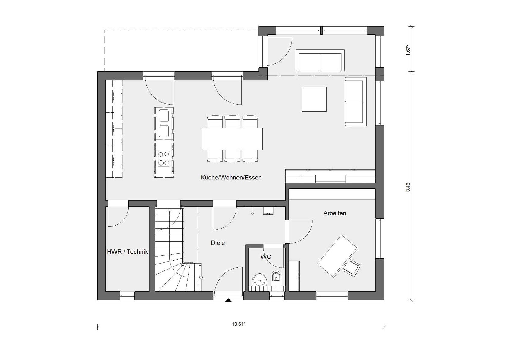 Plan d'étage rez-de-chaussée E 20-159.4 Villa avec toit en croupe