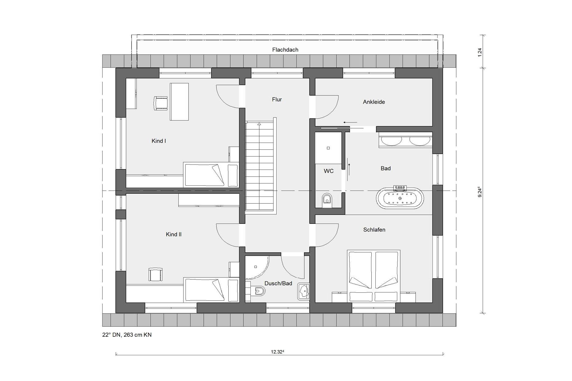 Pianta soffitta casa prefabbricata in stile rustico 