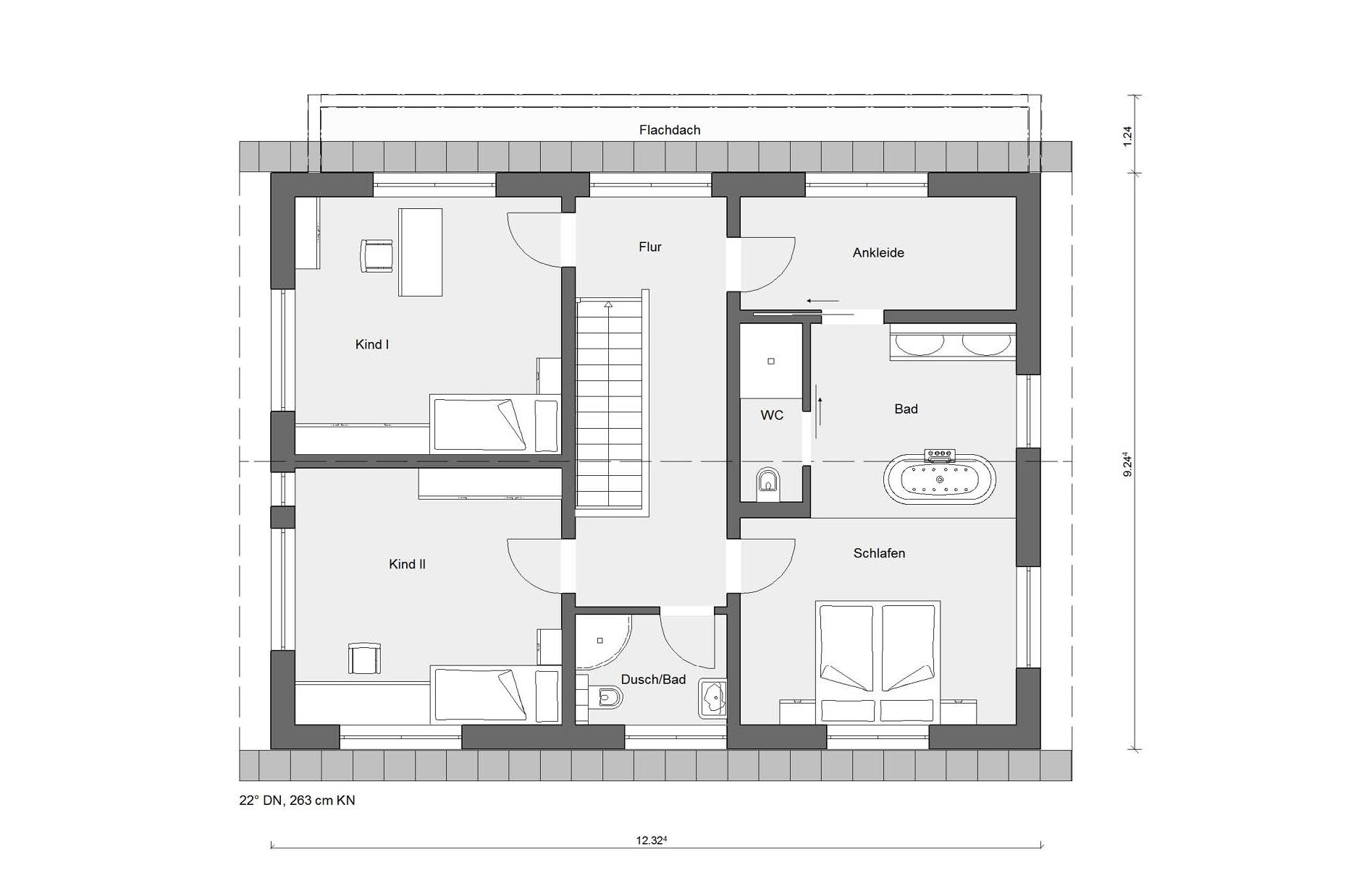 Plano del ático de la casa de muestra SchwoererHaus a Poing, cerca de Múnich