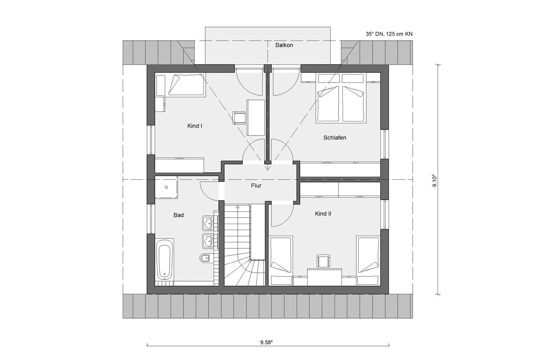 Grundriss Dachgeschoss E 15-149.5 Fertighaus mit Erker