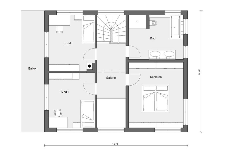 [Translate to Français:] Grundriss Dachgeschoss Kubisches Haus E 20-167.4