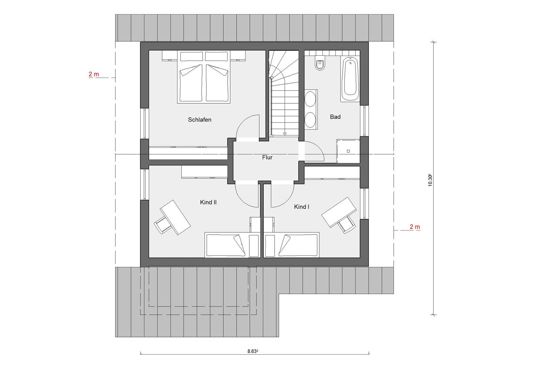 Plan d'étage grenier E 15-125.3 Maison avec grandes baies vitrées