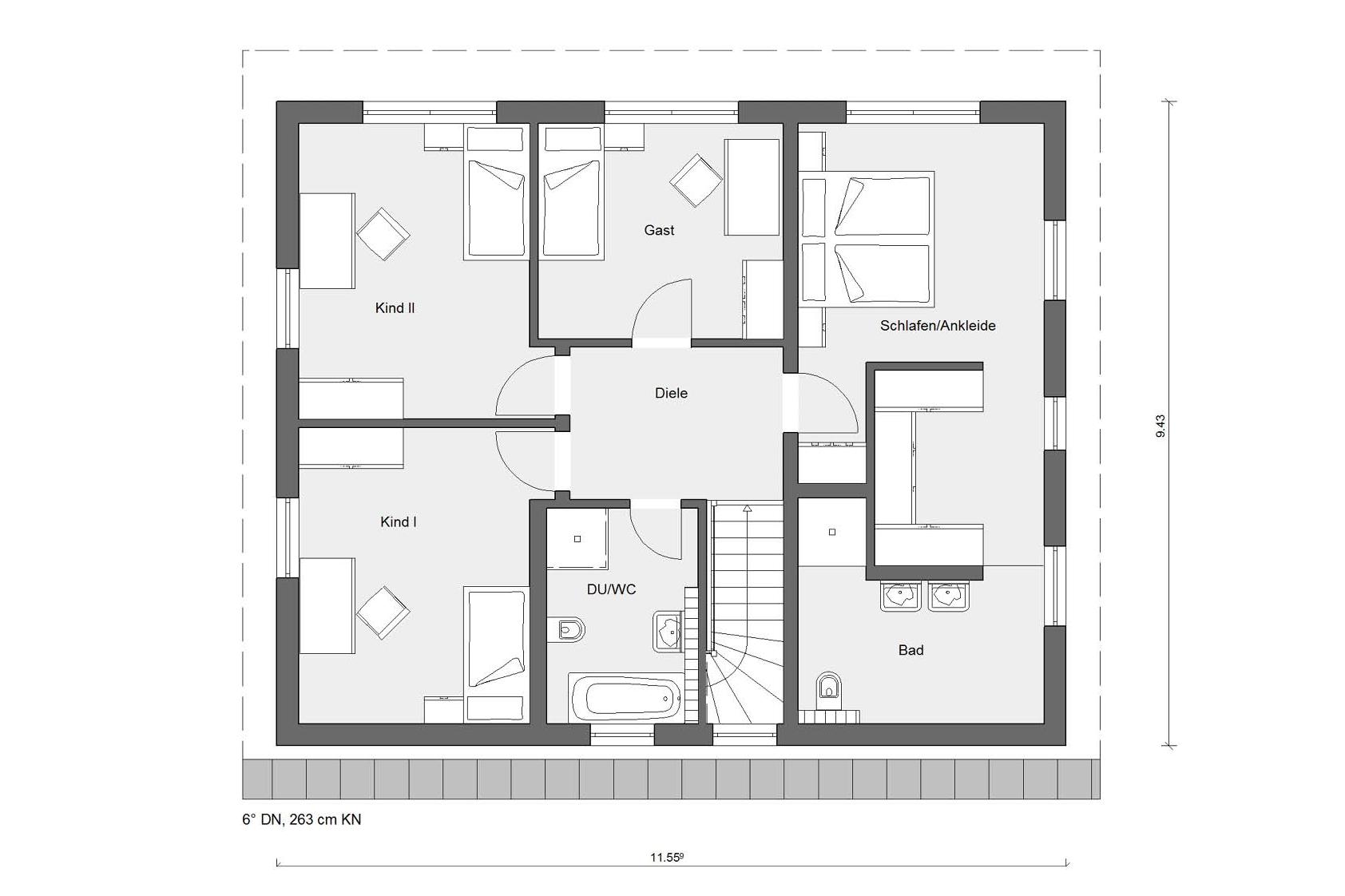 Grundriss Obergeschoss E 20-181.3 Fertighaus mit Pultdach