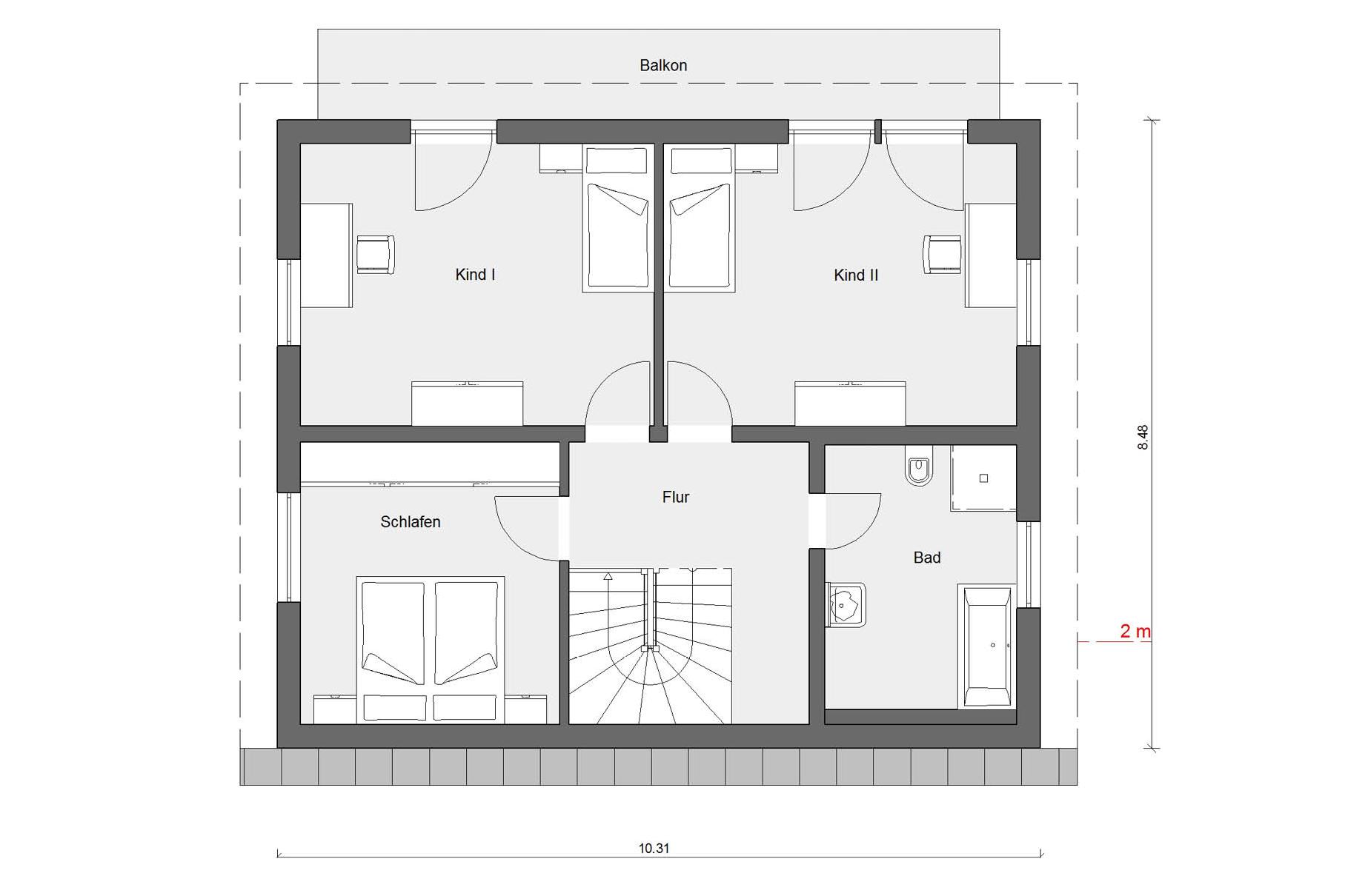 [Translate to Français:] Grundriss Dachgeschoss  E 15-143.18 Haus mit Pultdach