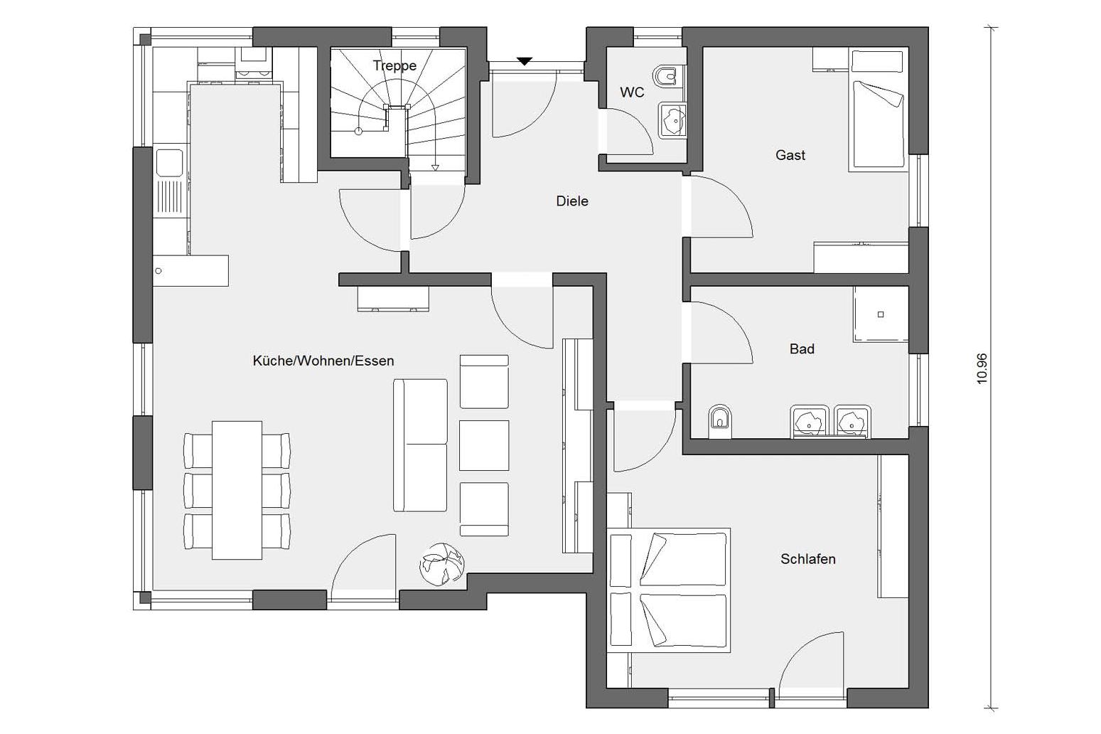 Grundriss Erdgeschoss E 10-107.3 Bungalow mit Schmetterlingsdach