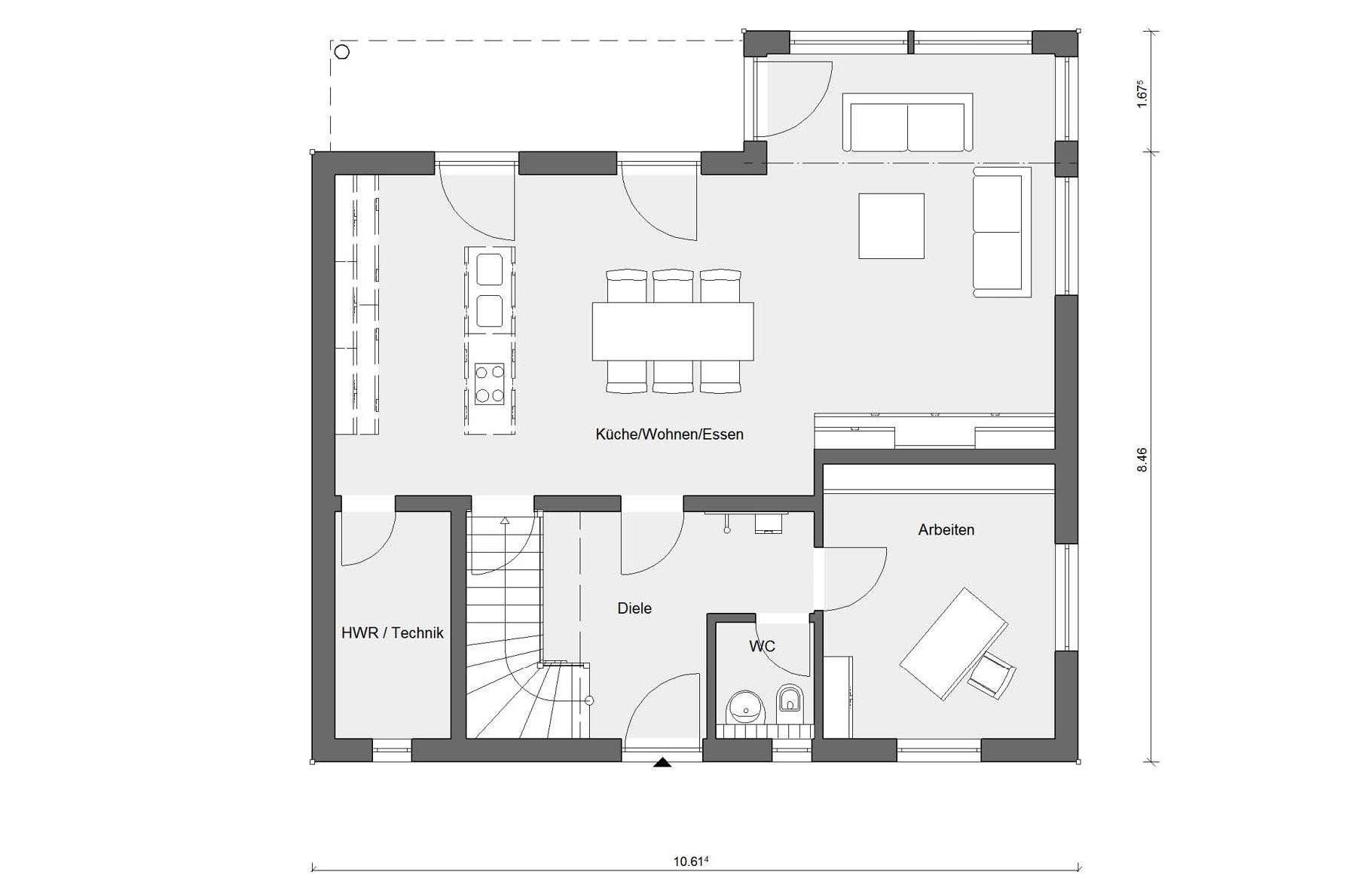 Plan d'étage rez-de-chaussée E 20-159.5 Maison cubique