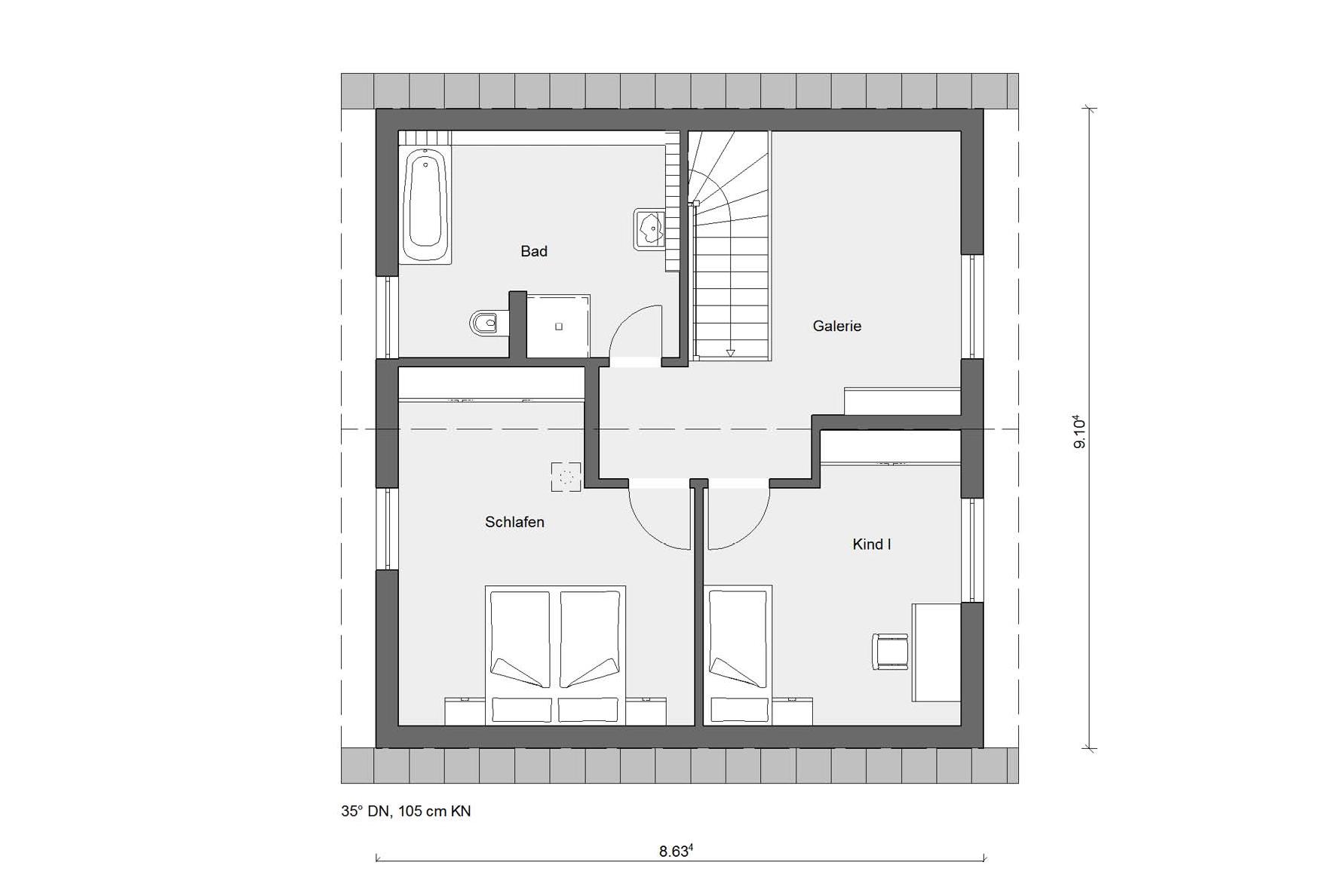 Grundriss Dachgeschoss E 15-124.4 Haus mit Holzfassaden-Elemente