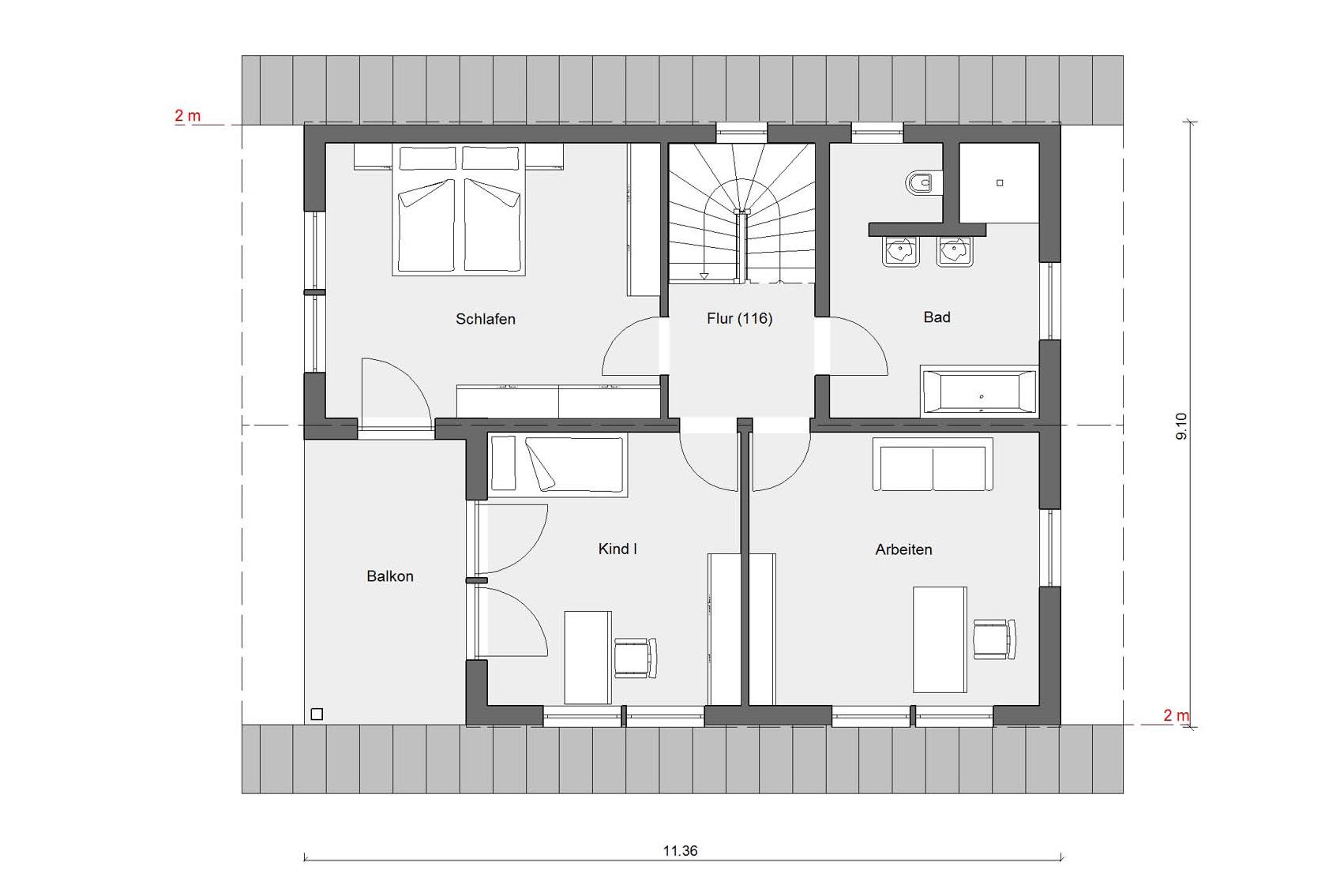 Grundriss Dachgeschoss E 15-153.2 Einfamilienhaus mit Doppelgarage