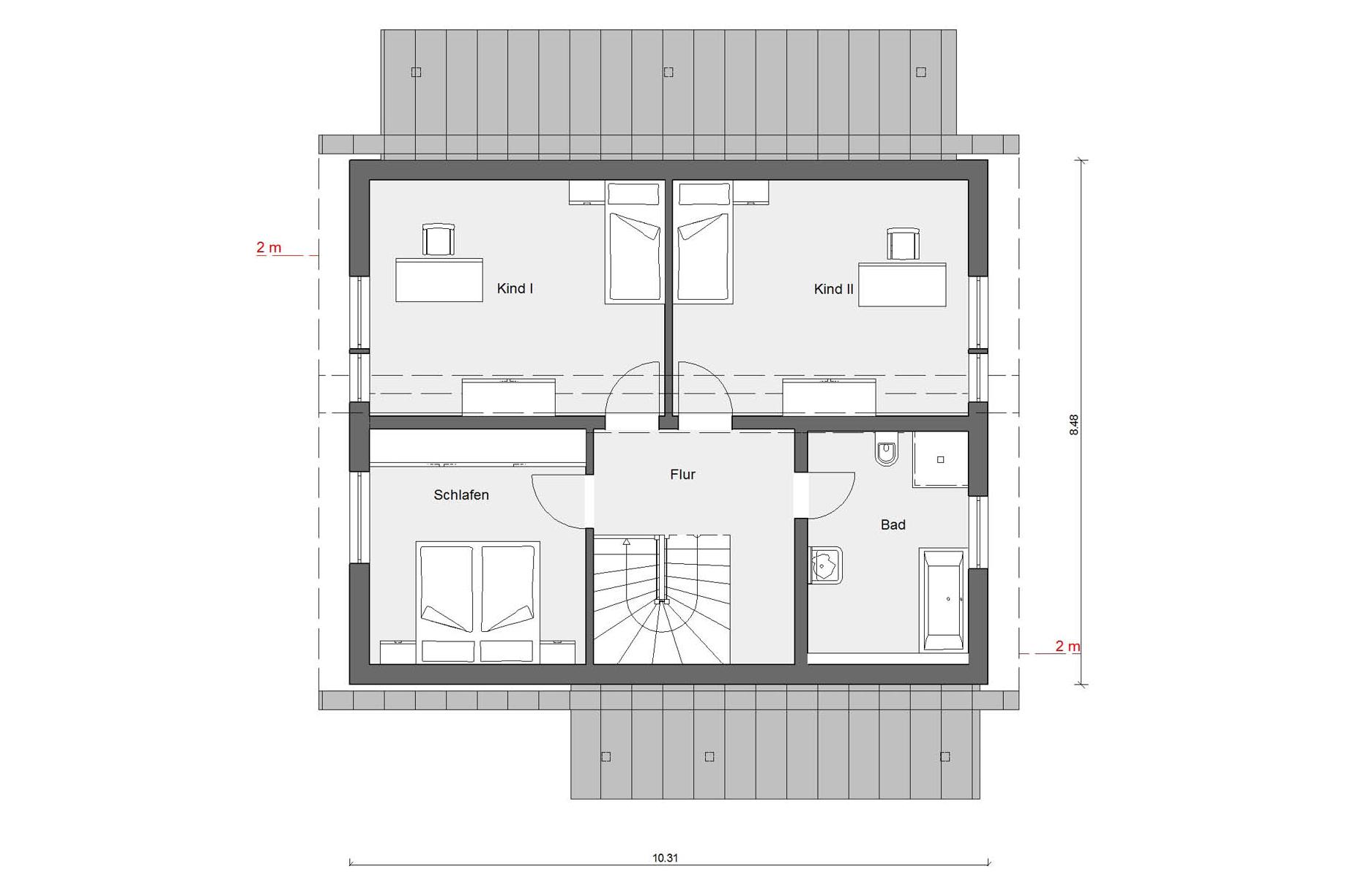 Grundriss Dachgeschoss E 15-143.17 Haus mit versetztem Dach