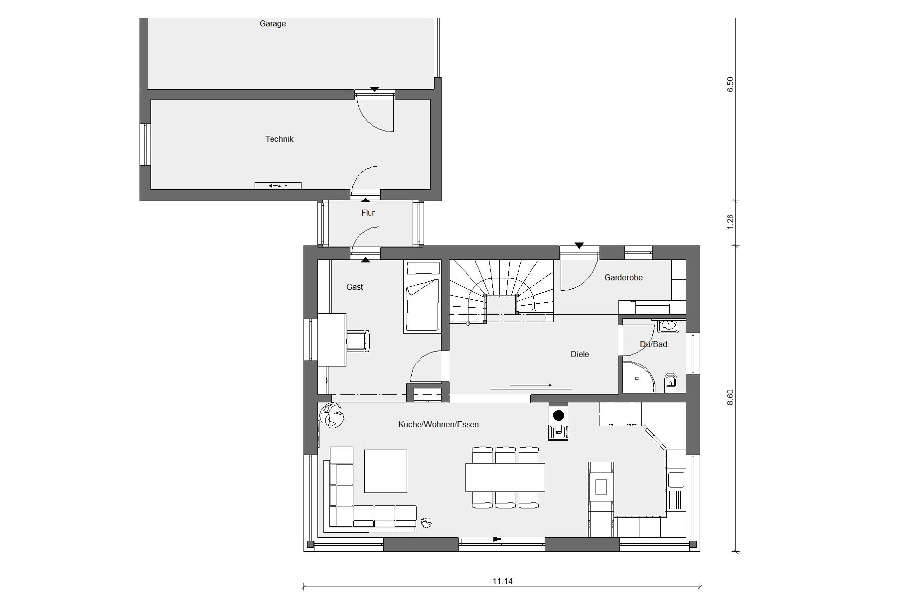 Grundriss Erdgeschoss KfW Effizienzhaus 40 Plus E 20-178.2