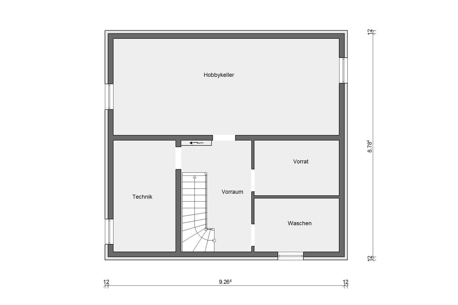 Pianta seminterrato E 15-143.8 Casa prefabbricata country house in stile scandinavo 