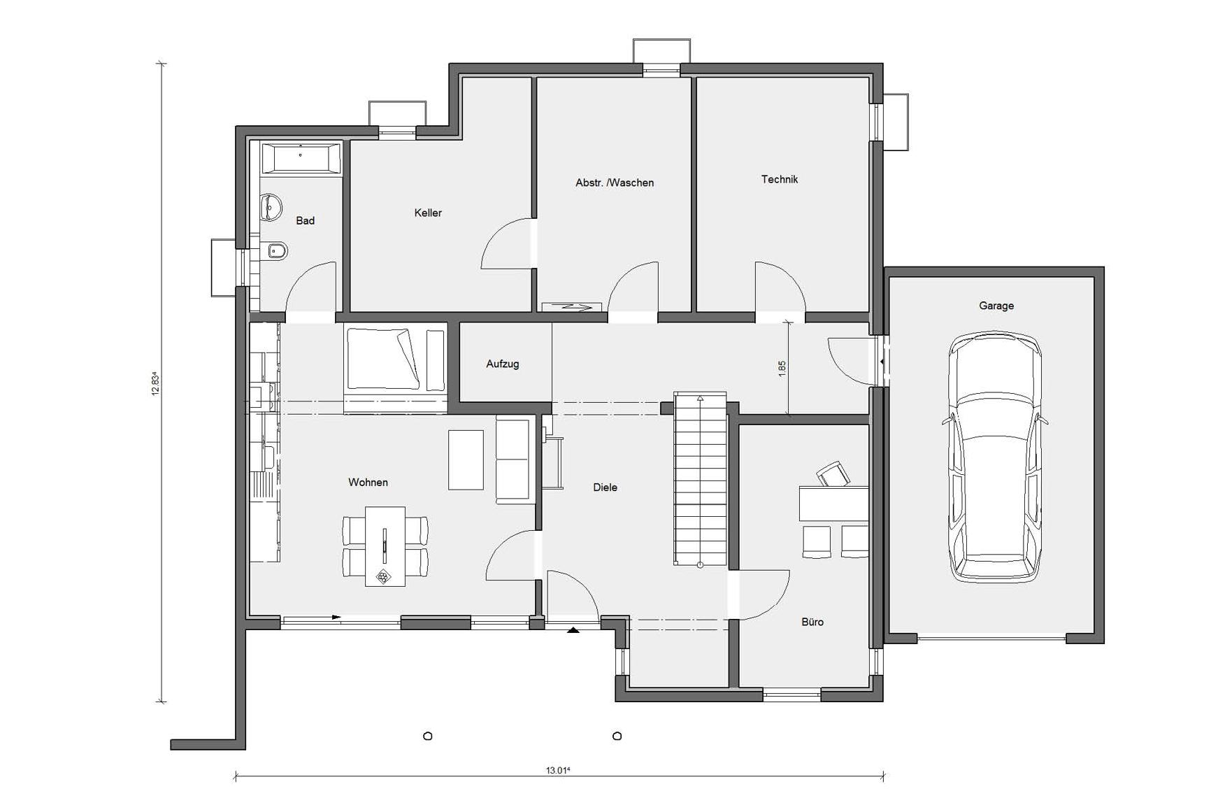 Plan d'étage cave M 20-321.1 Maison préfabriquée accessible aux fauteuils roulants