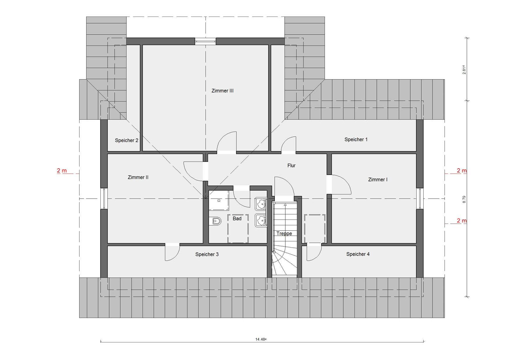 [Translate to Français:] Grundriss Dachgeschoss E 15-244.1 Landhaus modern 