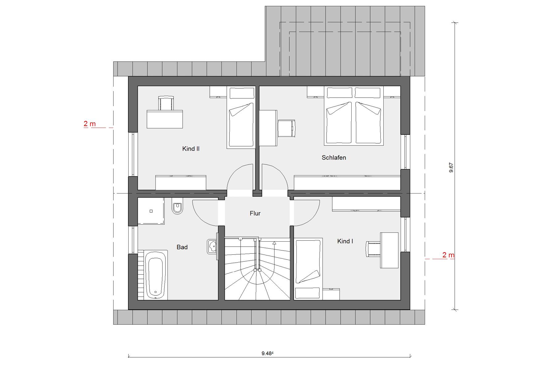 Dachgeschoss Grundriss E 15-127.12 Erker am Haus