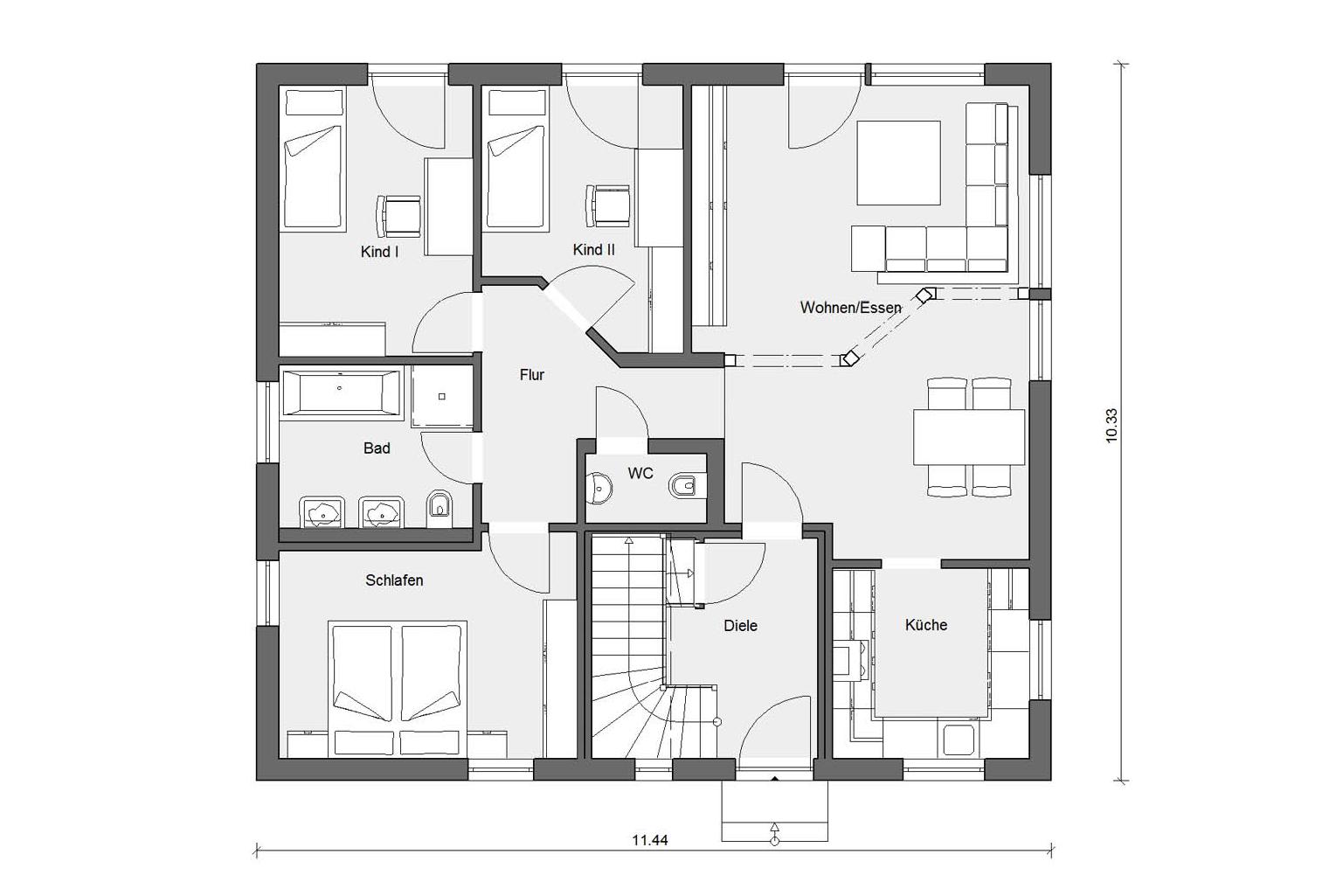 [Translate to Français:] Grundriss Erdgeschoss M 15-199.2 Zweifamilienhaus