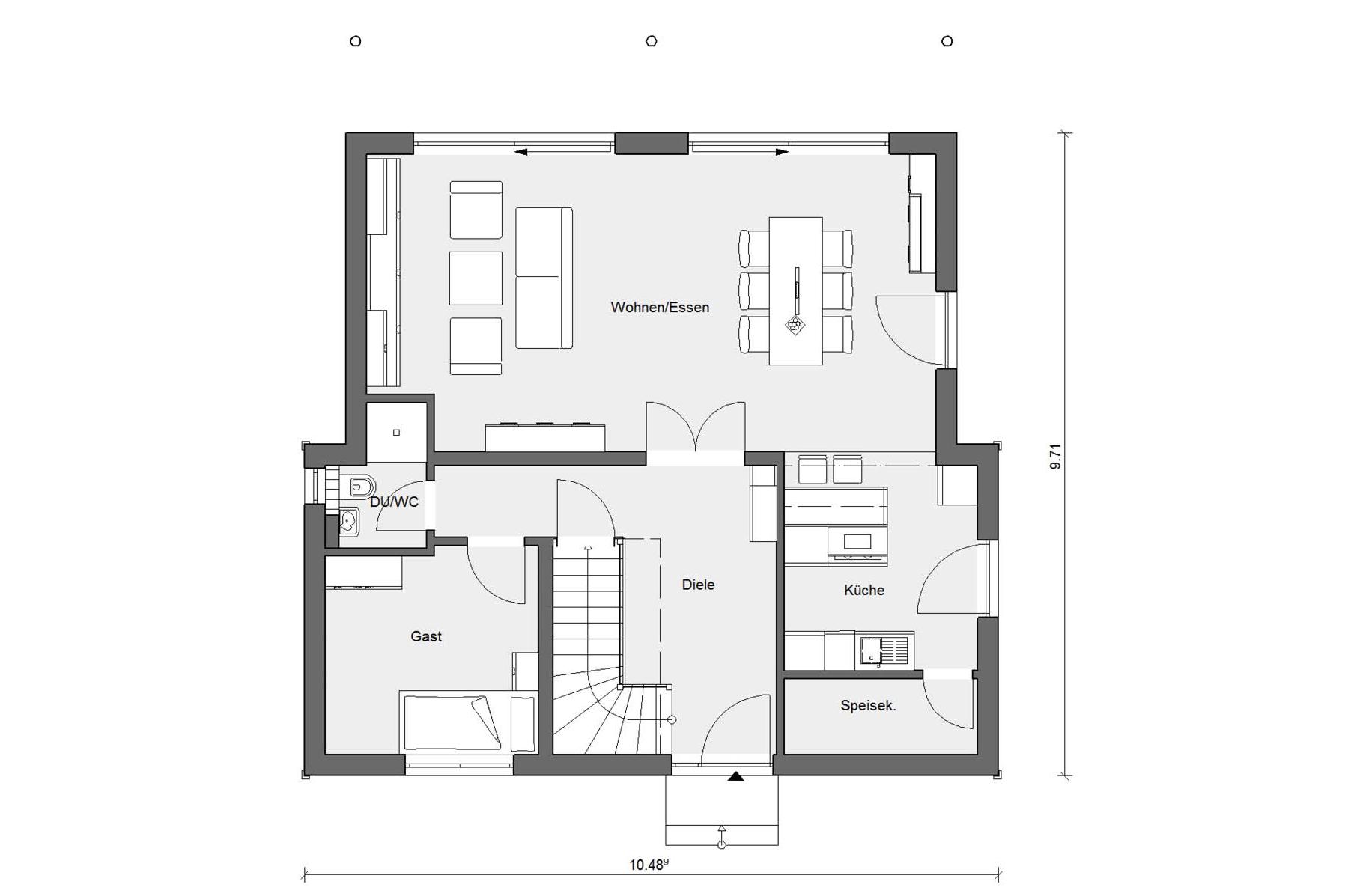 Pianta pianterreno, casa moderna unifamiliare 