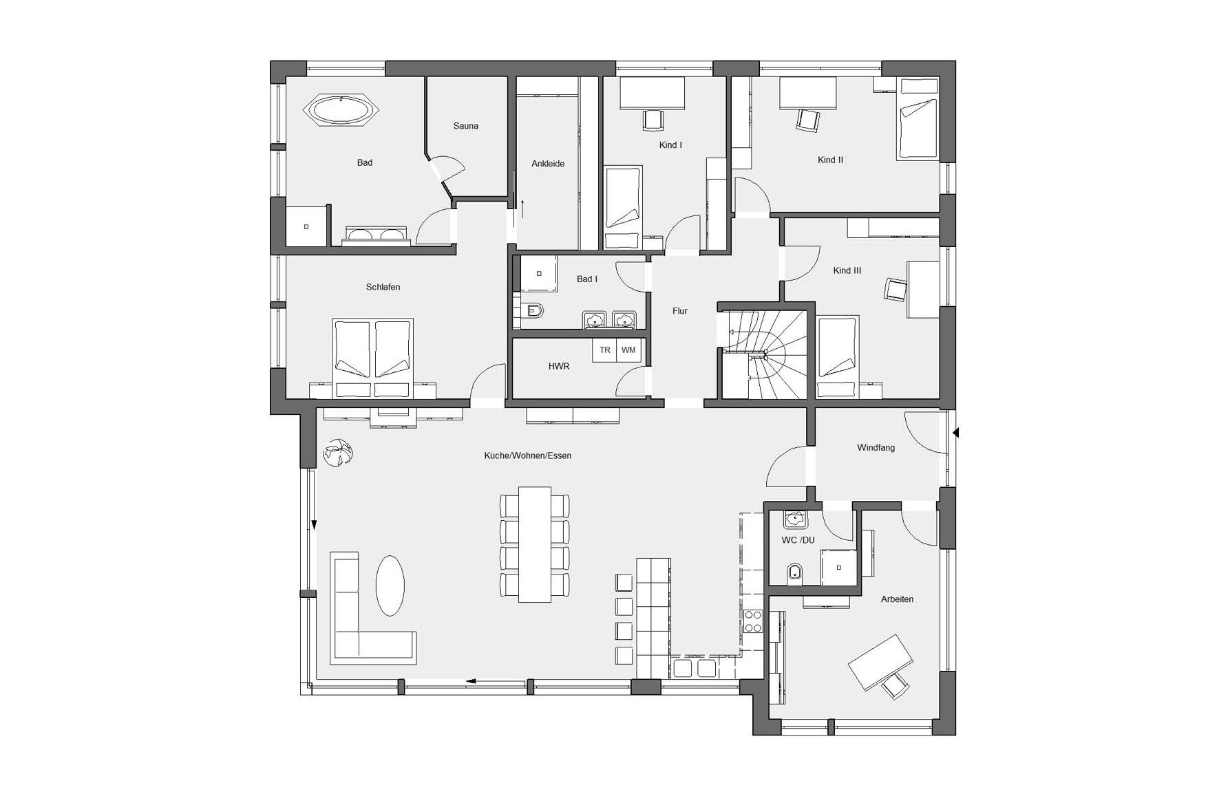 Plan du rez-de-chaussée E 10-230.1 Bungalow avec terrasse sur le toit
