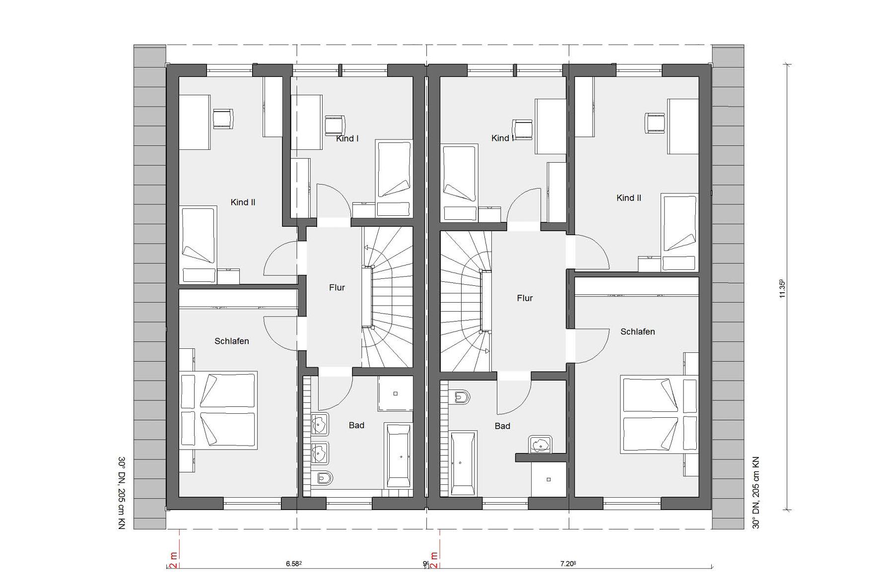 Grundriss Dachgeschoss D 15-121.3/ D 15-133.1 Doppelhaus mit Satteldach