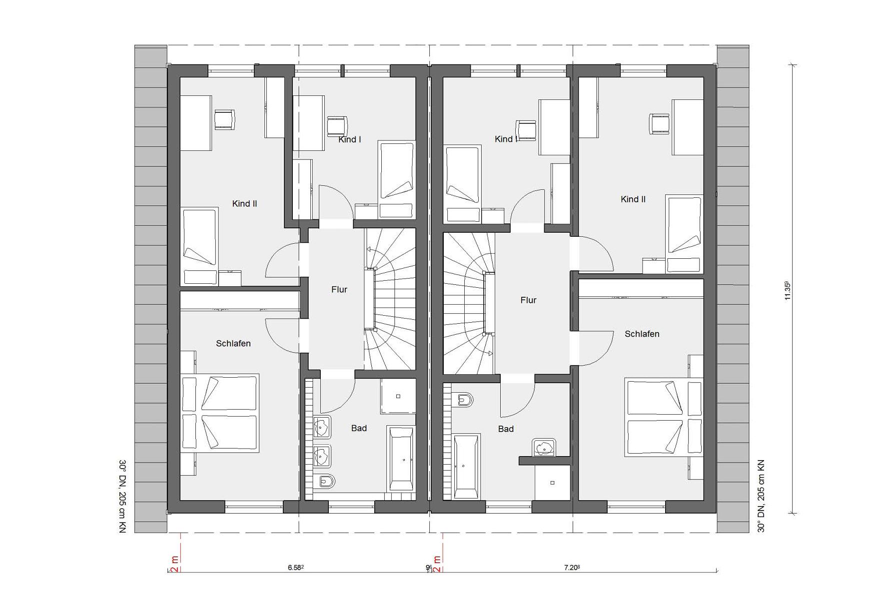 [Translate to Français:] Grundriss Dachgeschoss D 15-121.3/ D 15-133.1 Doppelhaus mit Satteldach