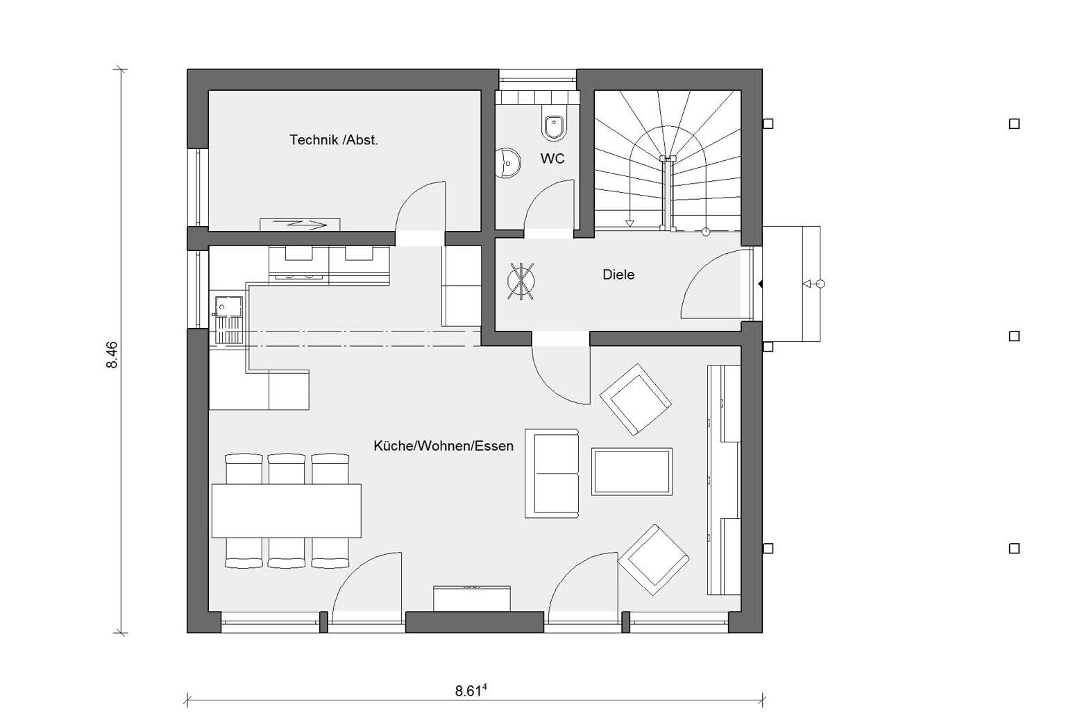 Ground floor plan E 20-118.3 Prefabricated house for 2 persons