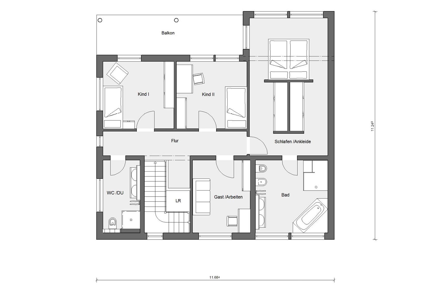 [Translate to Français:] Grundriss Dachgeschoss  E 20-192.1 Haus in Hanglage