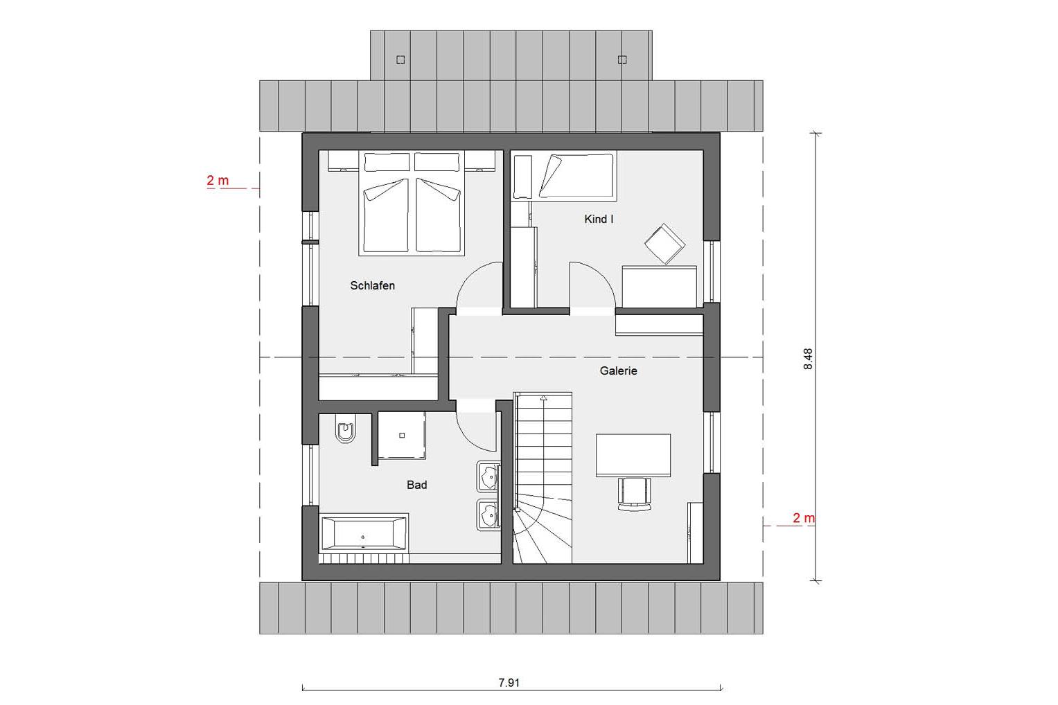 Plan d'étage grenier E 15-108.2 Petite maison préfabriquée avec galerie
