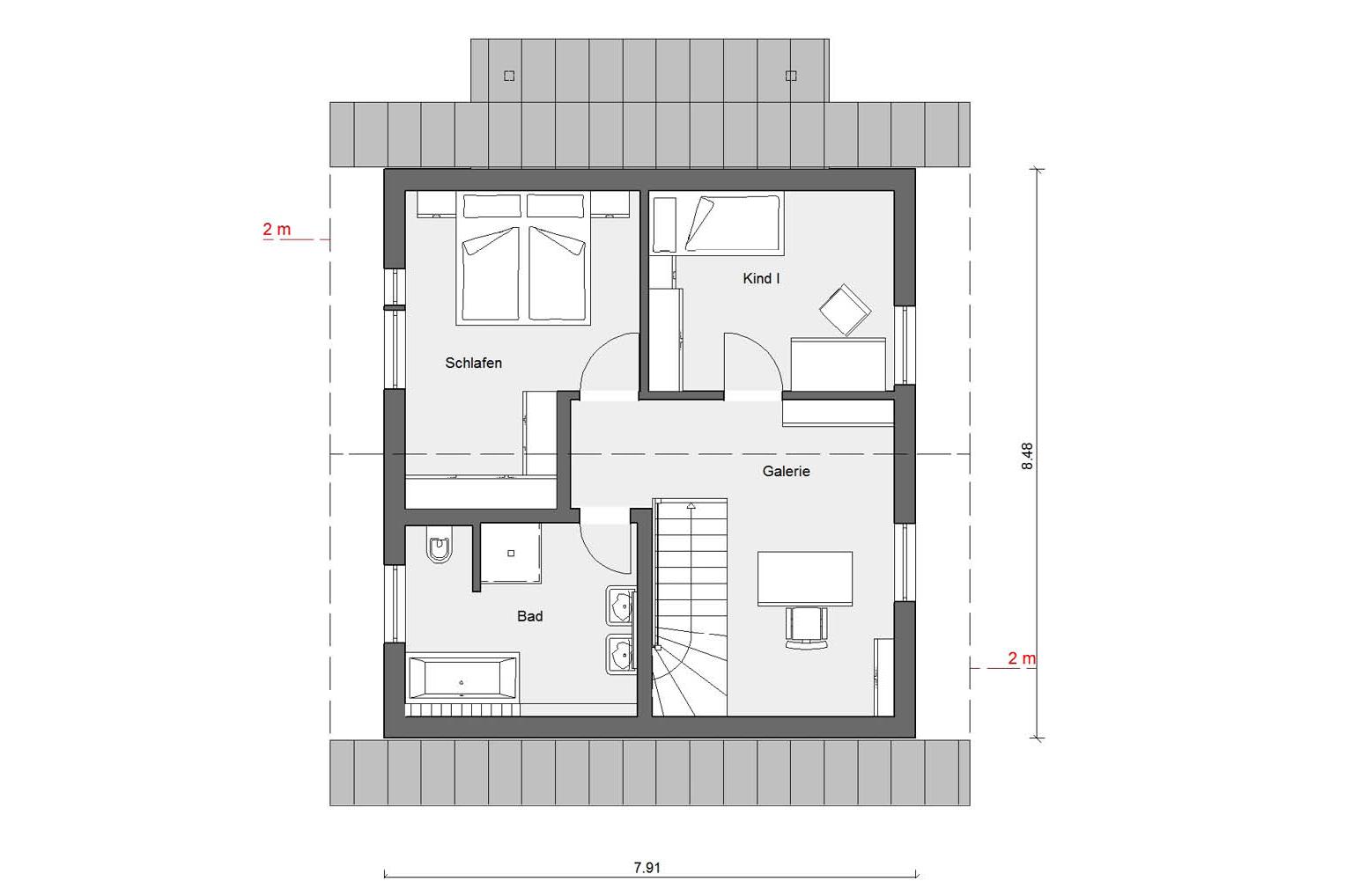 Grundriss Dachgeschoss  E 15-108.2 Kleines Fertighaus mit Galerie