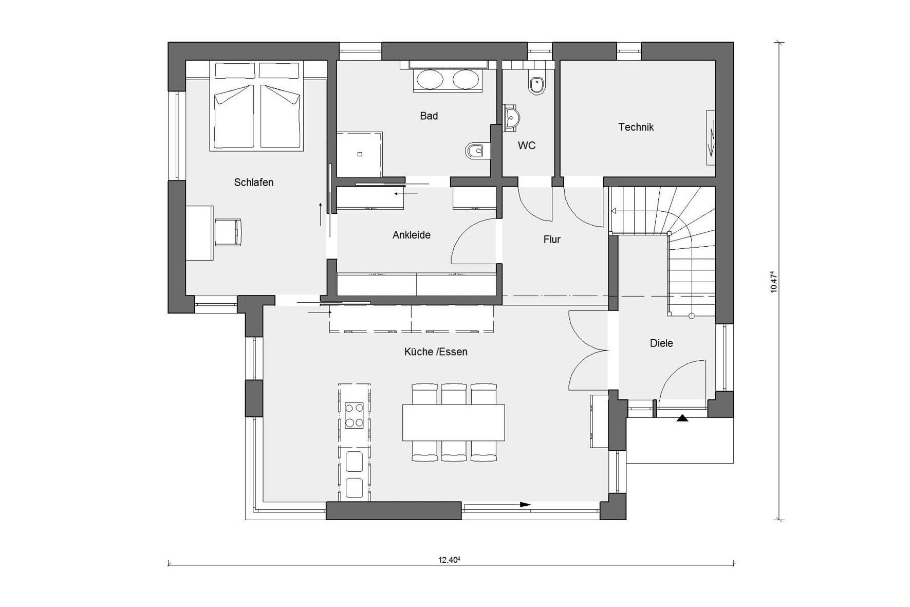 Floor plan on the ground floor of Kubushaus E 20-191.1