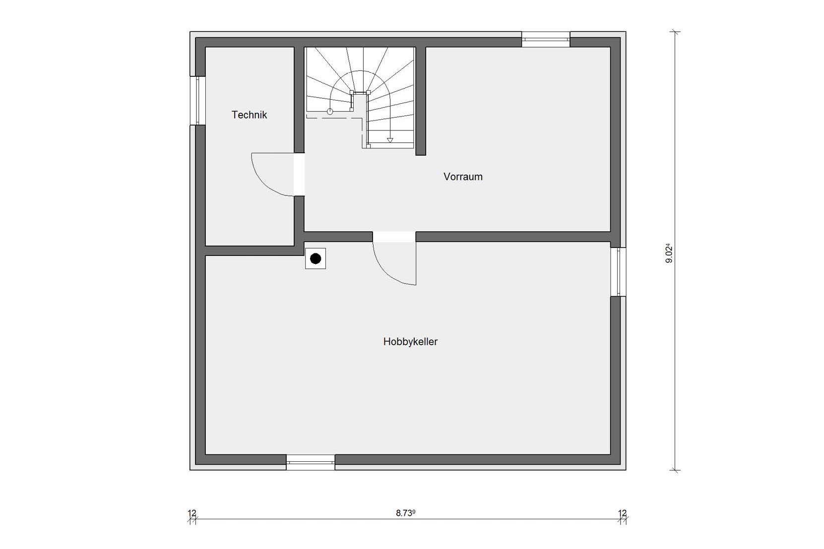 Floor plan basement prefabricated house with tent roof E 20-135.1