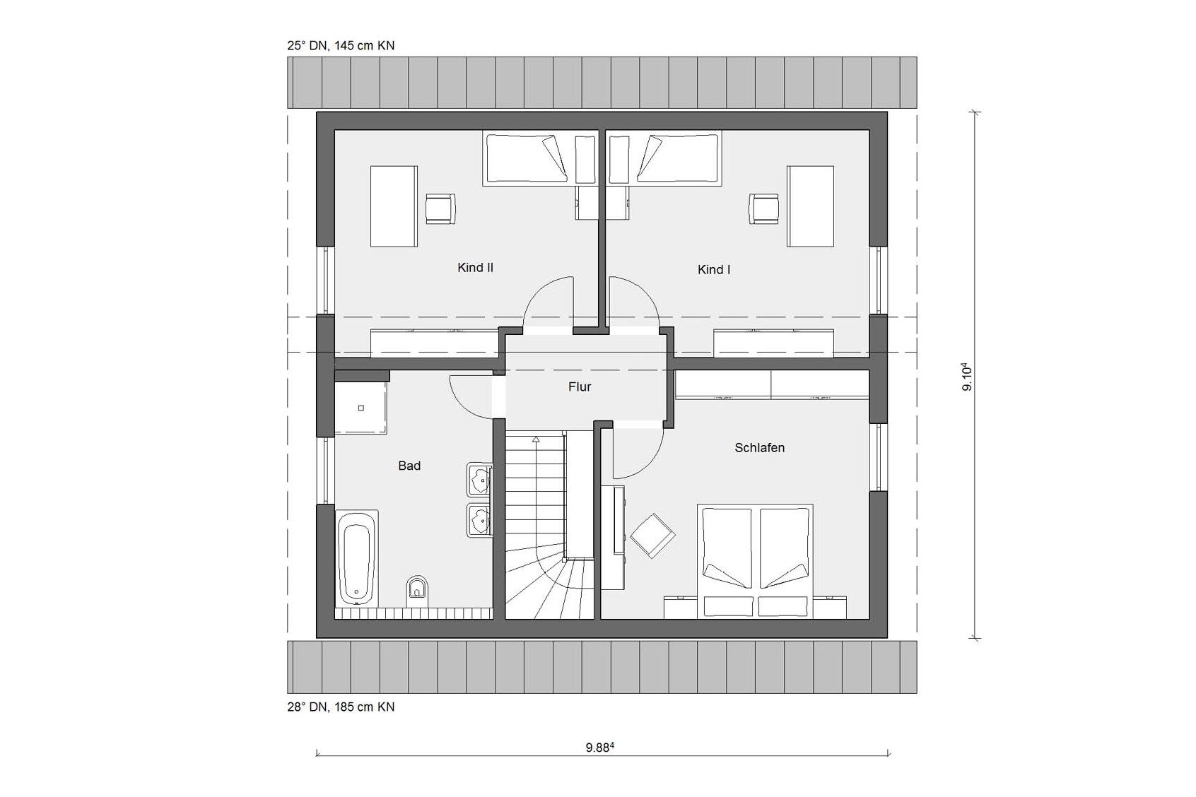 Grundriss Dachgeschoss E 15-149.7 Einfamilienhaus mit versetztem Pultdach