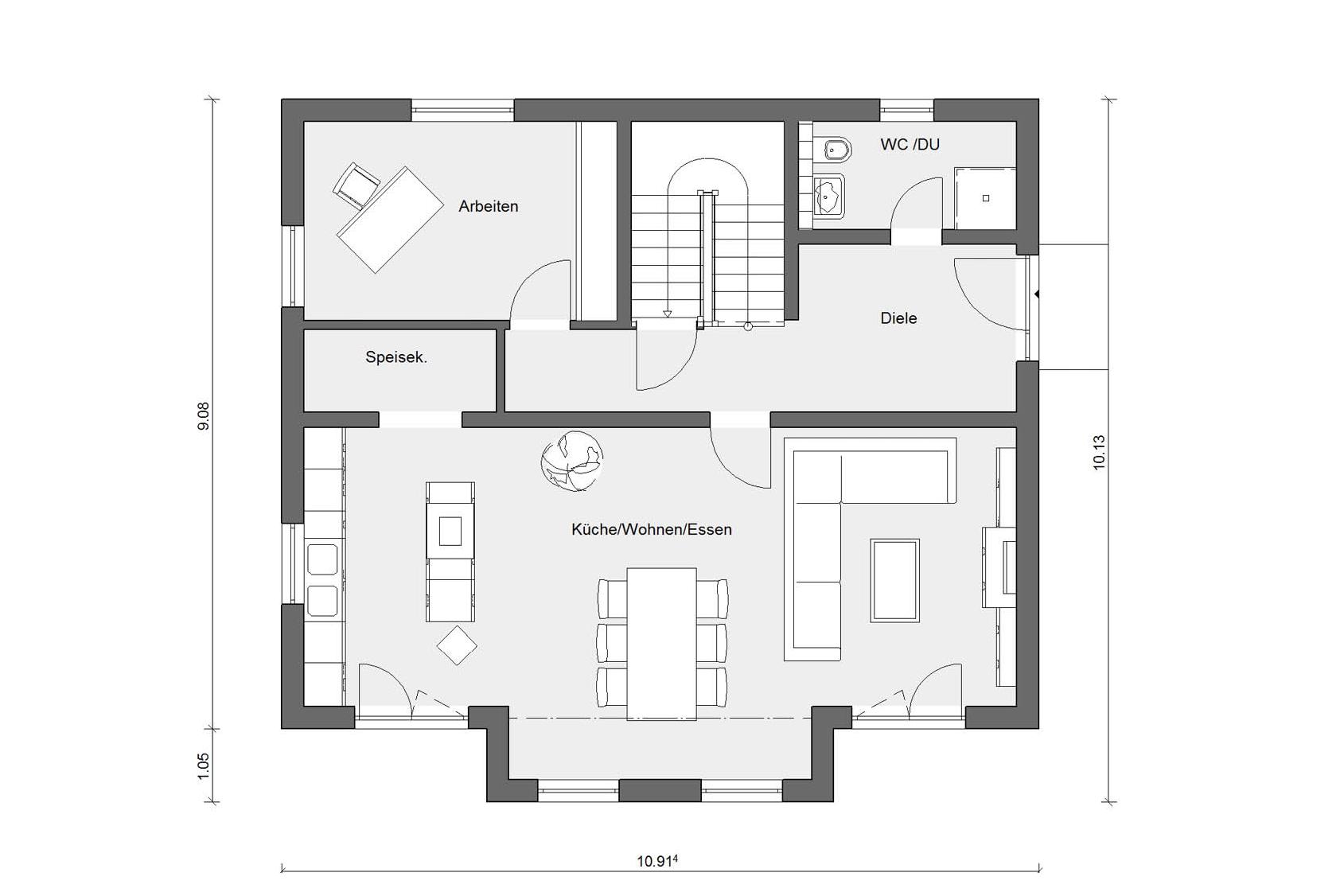 Plano de la planta baja E 15-177.1 casa unifamiliar con mirador