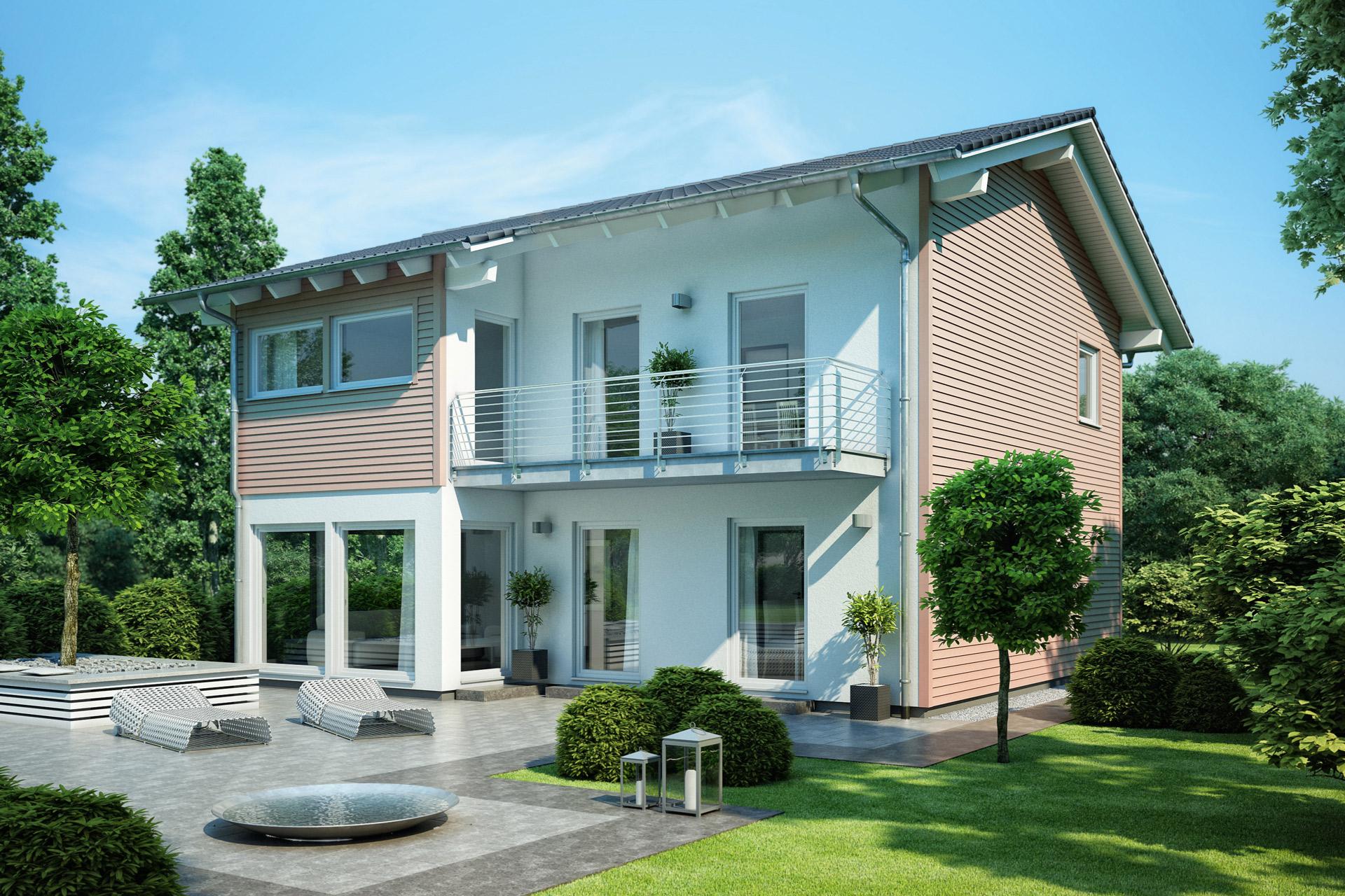 Prefabricated house with wooden facade