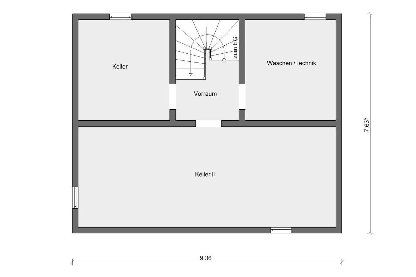 Kellergeschoss Grundriss E 15-123.4 kompaktes Einfamilienhaus