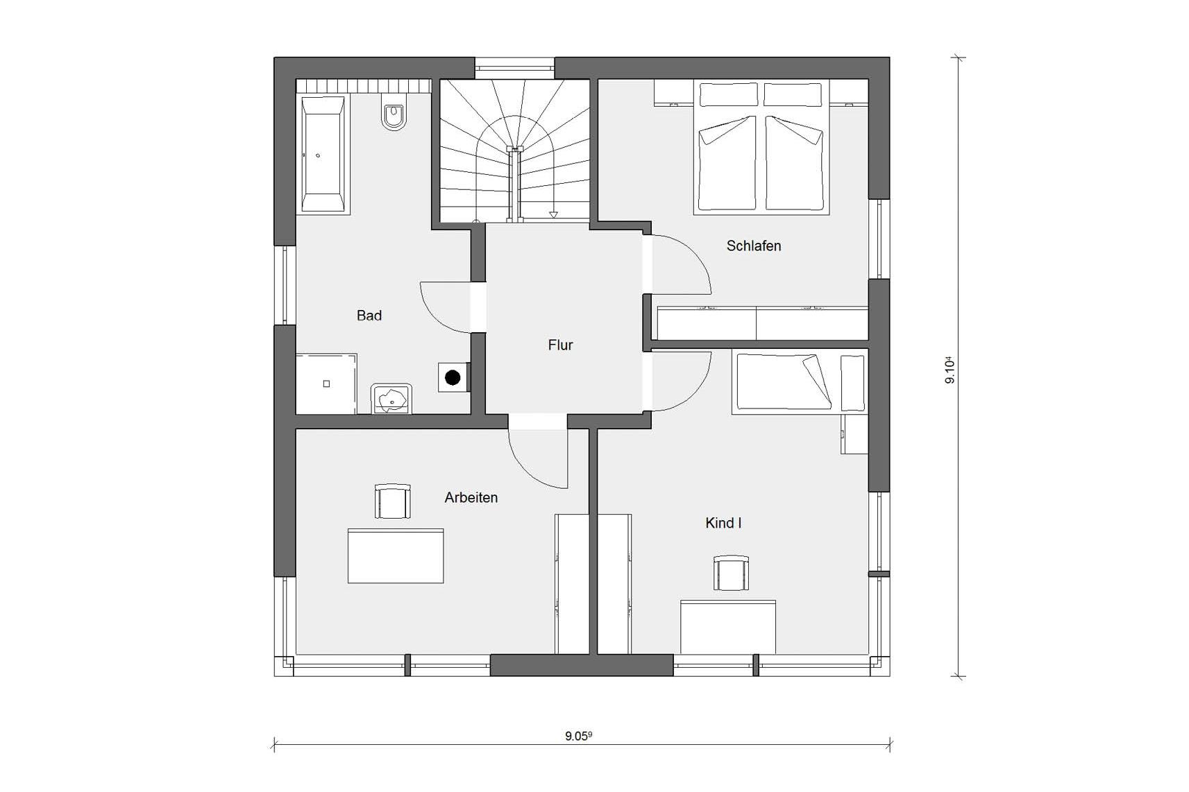 Plan d'étage premier étage maison préfabriquée avec toit de tente E 20-135.1